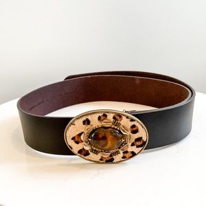 Chico’s Leopard Print Brown Leather Belt